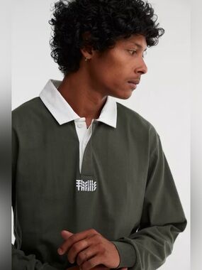EUC Thrills Olive Green Rugby Polo with White Collar Infinite Thrills